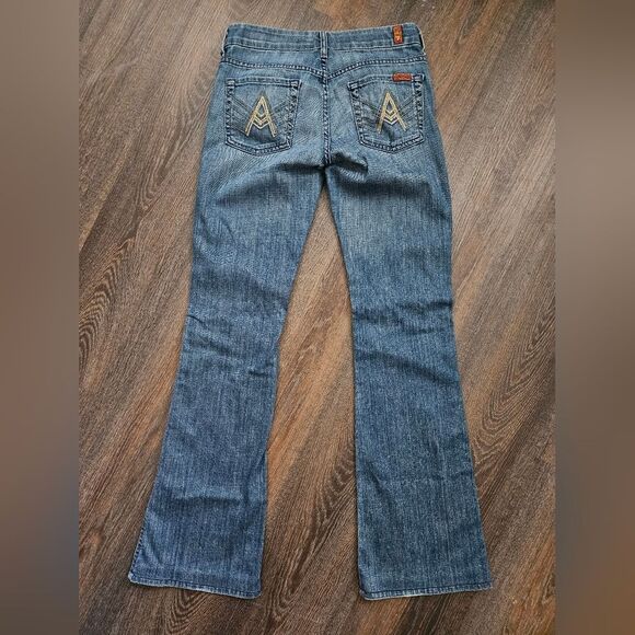 7 For All Mankind Jeans Women's Sz 26 A-Pocket Flare Low Rise Denim 27X31 GUC - Picture 1 of 10